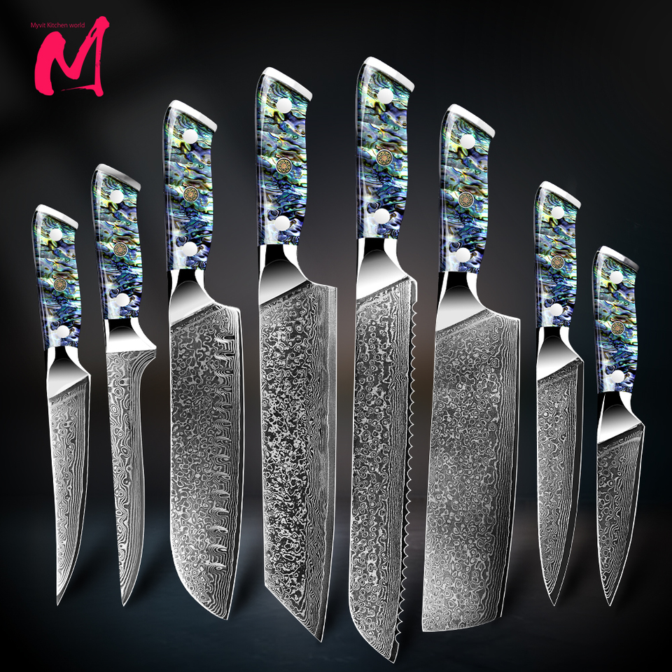 Damascus Steel Knives Set Chef Knife VG10 67 Layers Cleaver Paring Bread Knife Lasting Sharp Abalone shell handle