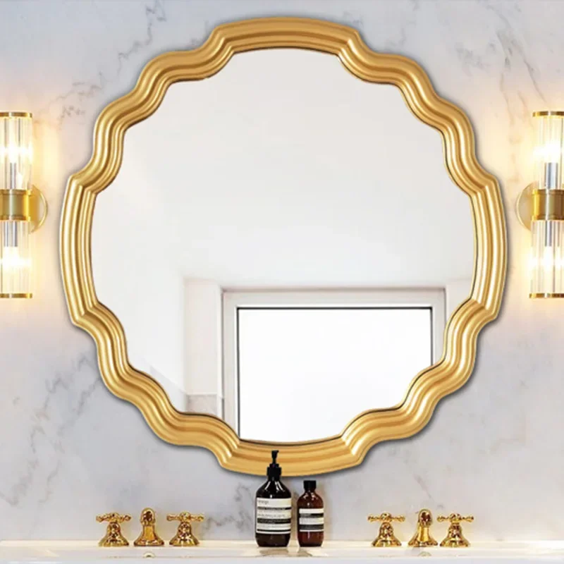 Round Wall Mounted Mirrors Bathroom Safety Gold Frame Mirror Aesthetic Modern Espelho Barbear Chuveiro Bathroom Accessories