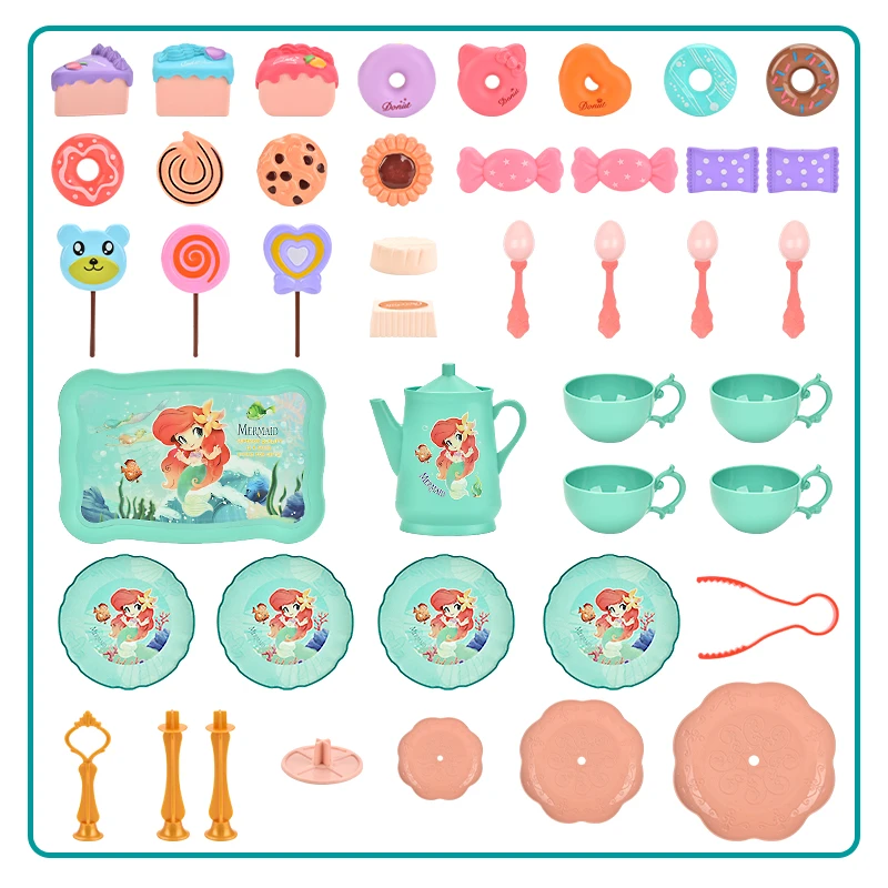 44pcs Tea Party Set For Little Girls Kitchen Pretend Play Tea Time Toys With Dessert Cookie Doughnut Teapot Princess Girls Gifts 3
