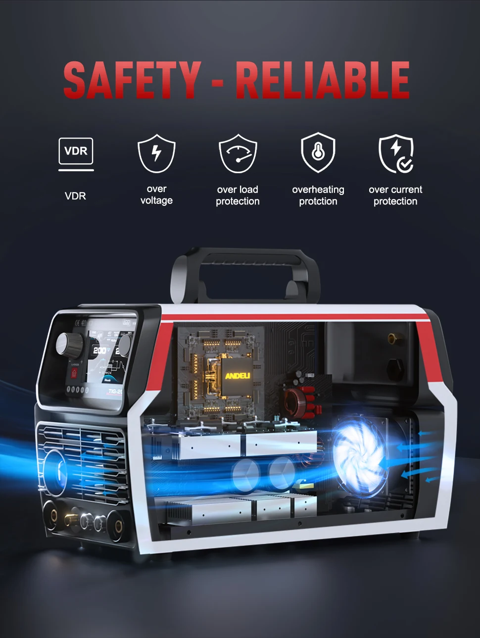 앤델리 TIG-250PRO 220V/110V AC DC 콜드 스팟 펄스 HF TIG 용접기