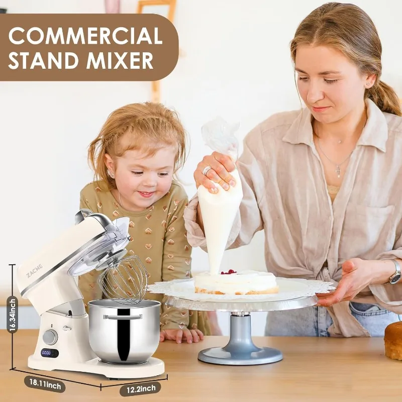 7.4QT Commercial Stand Mixer 800W with NSF Certified and Aluminum Die Casting, Kitchen Electric Mixer Metal Food Mixer Stainless 6