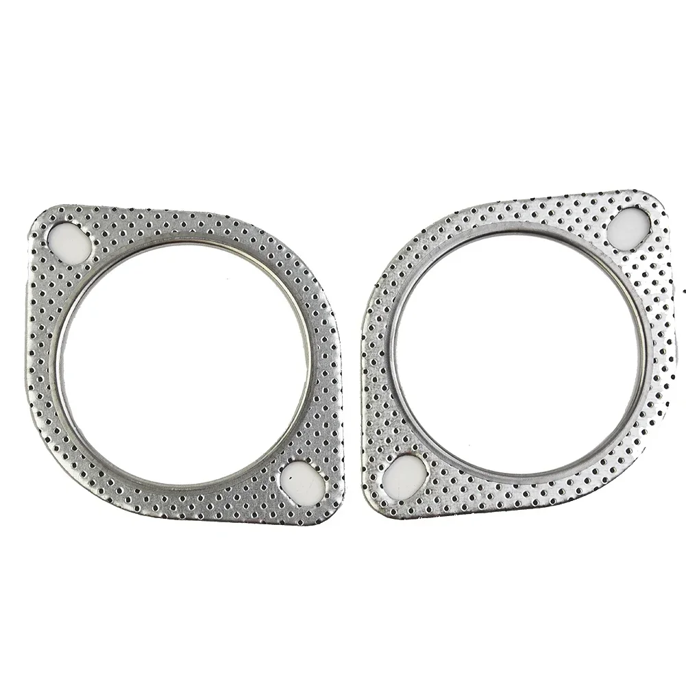 Exhaust gasket 2x Car Sliver Exhaust Gasket 2 Bolt 3 Inch Diameter Downpipe Metal Multi Layer Reinforced 76mm For Nissan