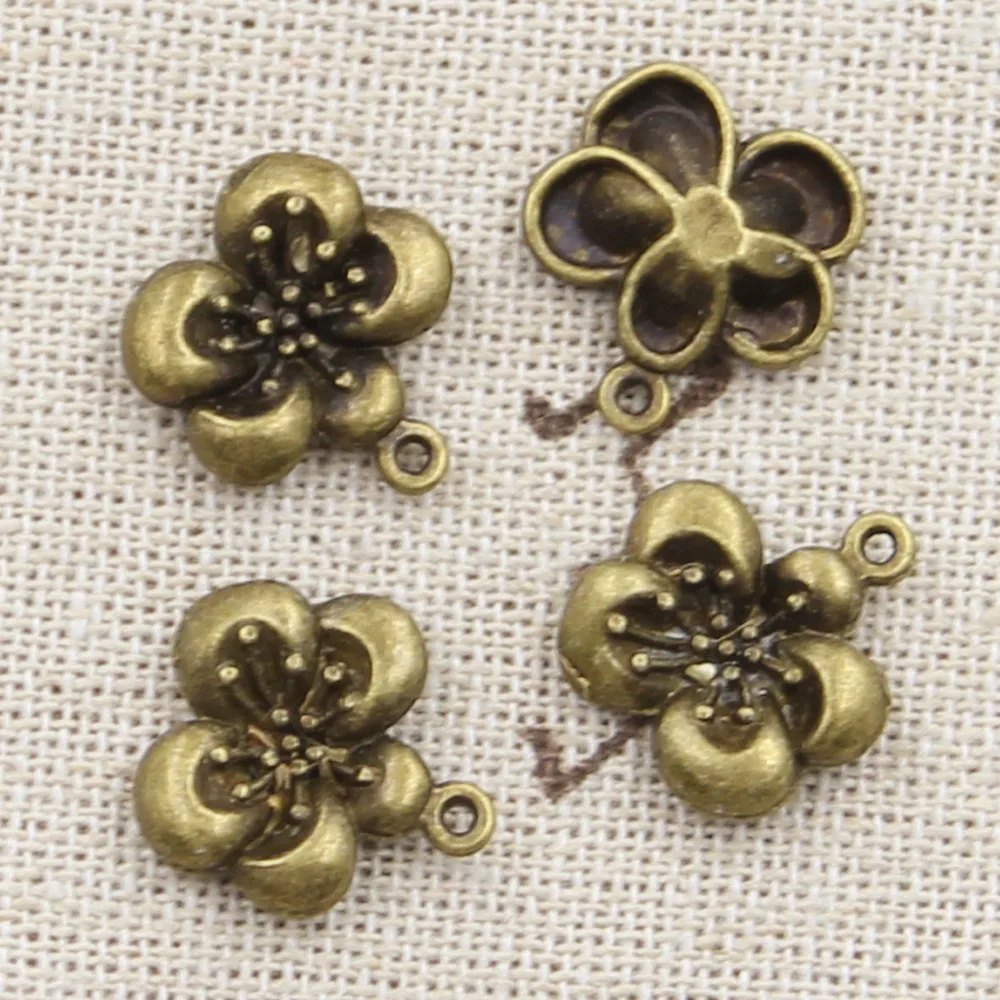 매력 꽃 15x14mm 골동품 만들기 펜던트, 빈티지 티베트어 청동 실버 색상, DIY 수제 보석, 15 개