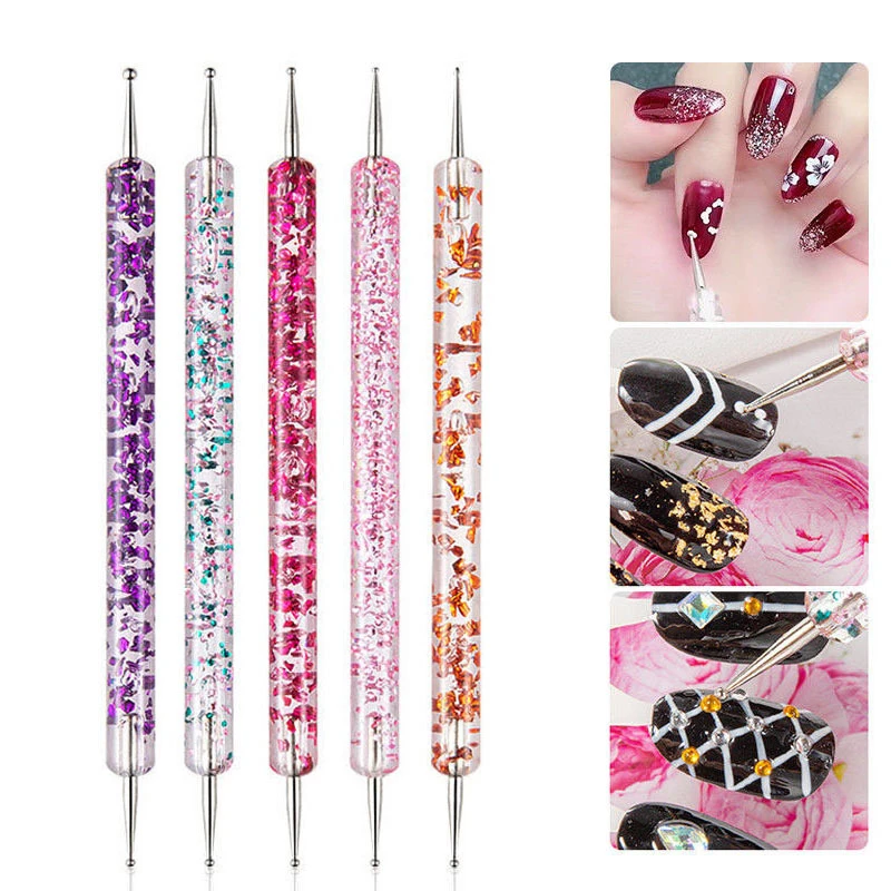 

5PC/Pack Diamond Acrylic Double-ended Point Drill Pen Pointer Pen Nail Art Rhinestone Take Crayon Crystal Handle Tool