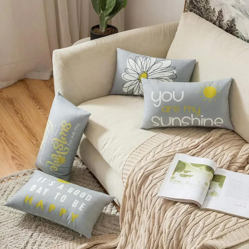 

You are my sun daisy happy bird cyan waist pillow cover sofa cushion cover home decoration can be customized 30*50 40*60