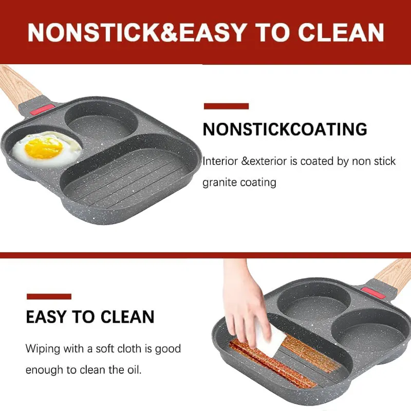 Three Frying Area Frying Omelet Pan Non-stick Egg Steak Ham Pancake  Breakfast Maker, Kitchenware - Temu