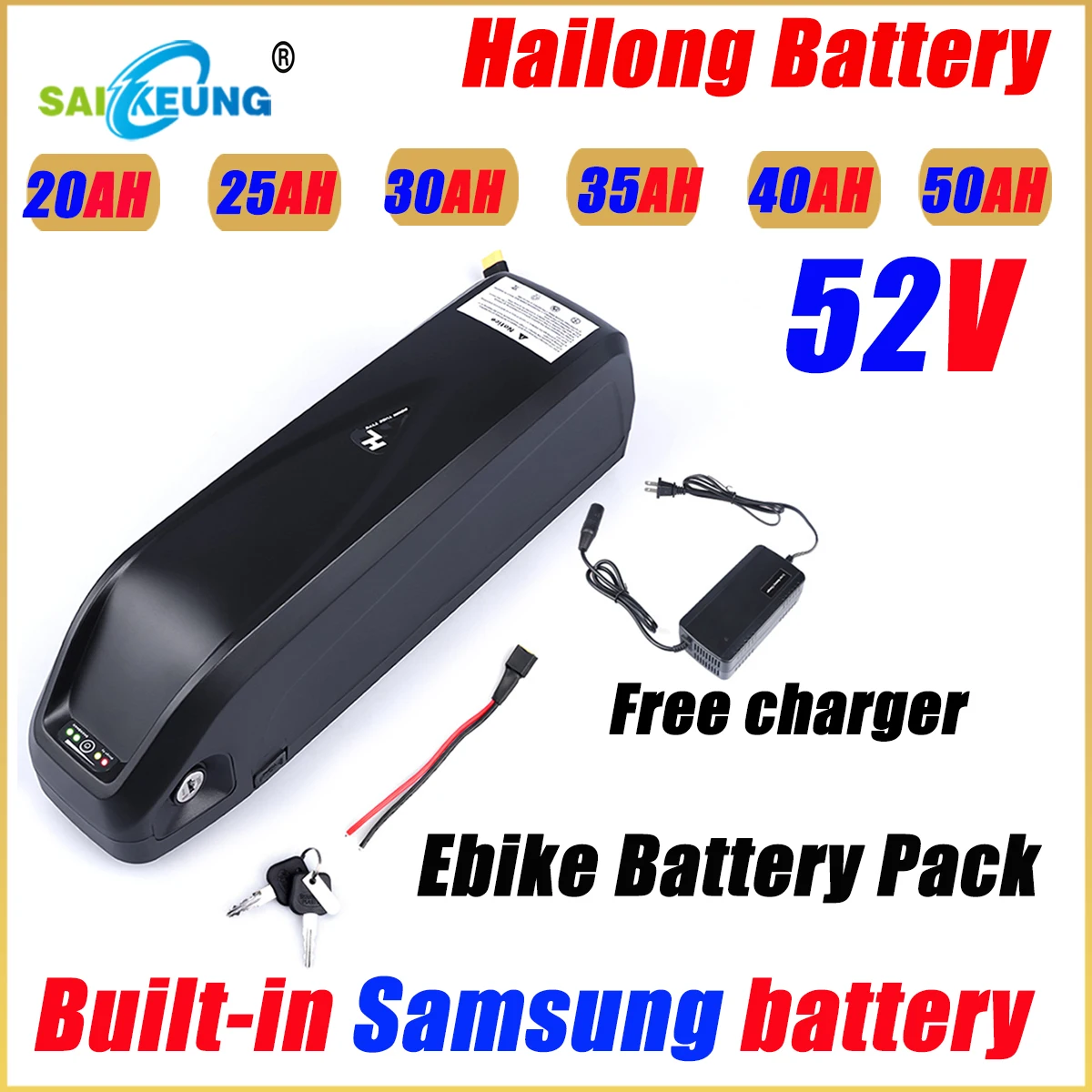 

52v Lithium Battery Pack Hailong Shell 100A BMS 1000W 2000W Bicycle Battery 52V 20/25/30/50ah Electric Vehicle Battery