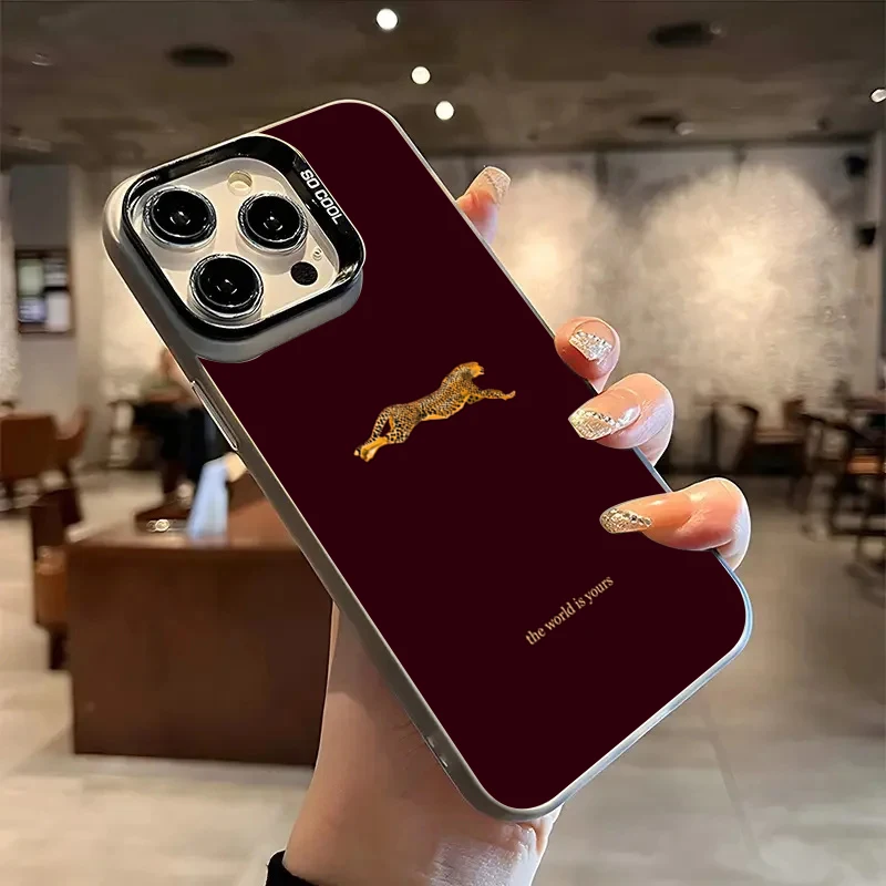 Wine Red Leopard Pattern Matte Texture Phone Case Cover