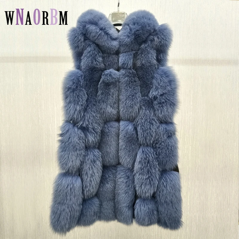 High Quality Luxury  Women Real Fur Coat Winter Jacket Long Natural Fox Fur Vest Real Sheepskin Leather Hood Thick Warm Overcoat luxury women real fur coats winter fashion high quality natural whole skin fox fur jacket with hood genuine leather fur overcoat