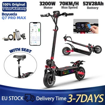 Monopattino Elettrico BOYUEDA Q7 Pro Max 3200W Doppio Motore 52V28AH con Chiave NFC e Controllo App, Pneumatici da 10 Pollici, Pieghevole