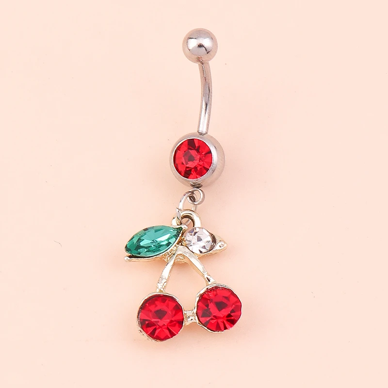 Mode Kristall Kirsche Bauchnabel Ringe Sexy Nabel Ringe Bauch Piercing Körper Schmuck Frauen Mädchen Party Urlaub Schmuck Geschenke