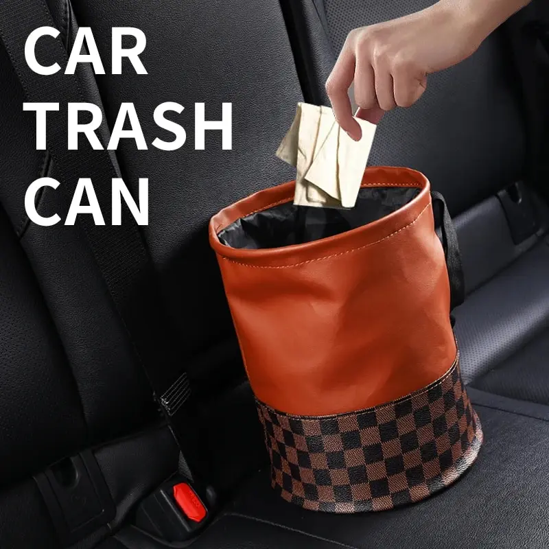 Car Trash Can Multi Functional Retractable Foldable Leather Storage Box