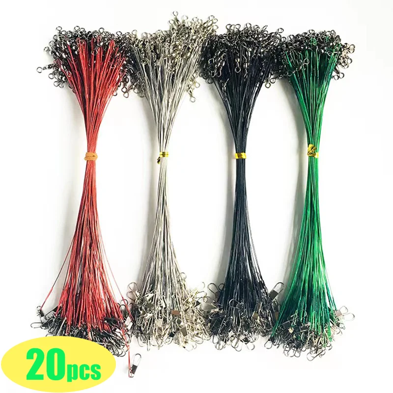 20PCS Anti Bite Steel Fishing Line Steel Wire Leader Swivel Fishing Accessory Lead Core Leash Wire 15CM-50CM