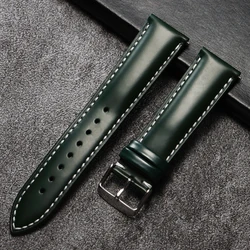 Premium Universal Oiled Leather Watch Band in Brown or Black - Quick Release Genuine Leather Strap, 20mm/22mm - 22mm (Green White)