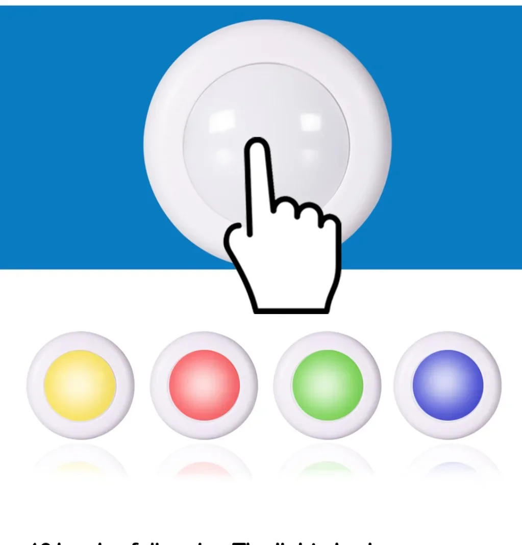 1 Set Multiple Controls 16 Colors Cabinet Light Dimmable LED Round Night Light Portable Cabinet Kitchen Closet Lamps with Remote