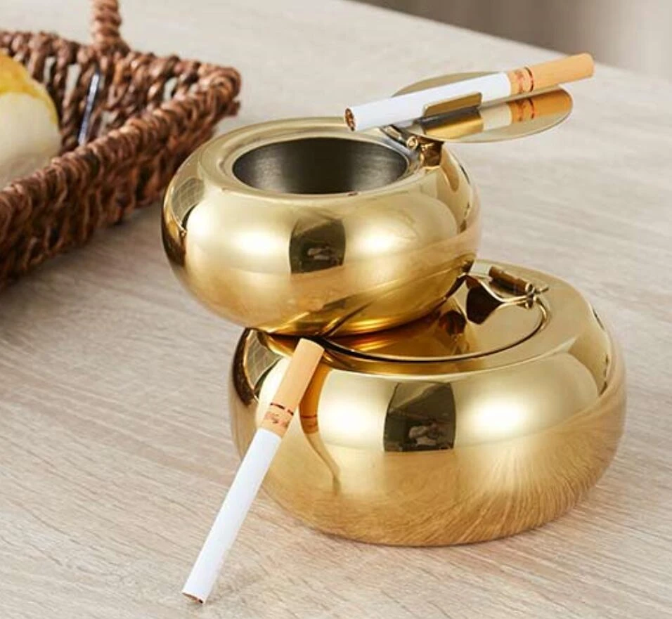 European Style Drum Windproof Ashtray Car With Cover Single Ashtray Stainless Steel Ashtrays