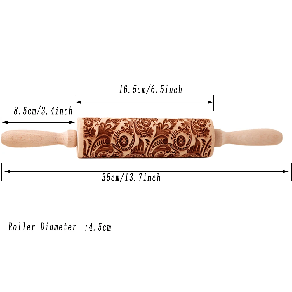 35X4.5CM European Retro Flower Window Grilles Deep Engraved Wooden Embossed Cookies Rolling Pin for Baking 3D Mold ZM006 rolling pin dough roller