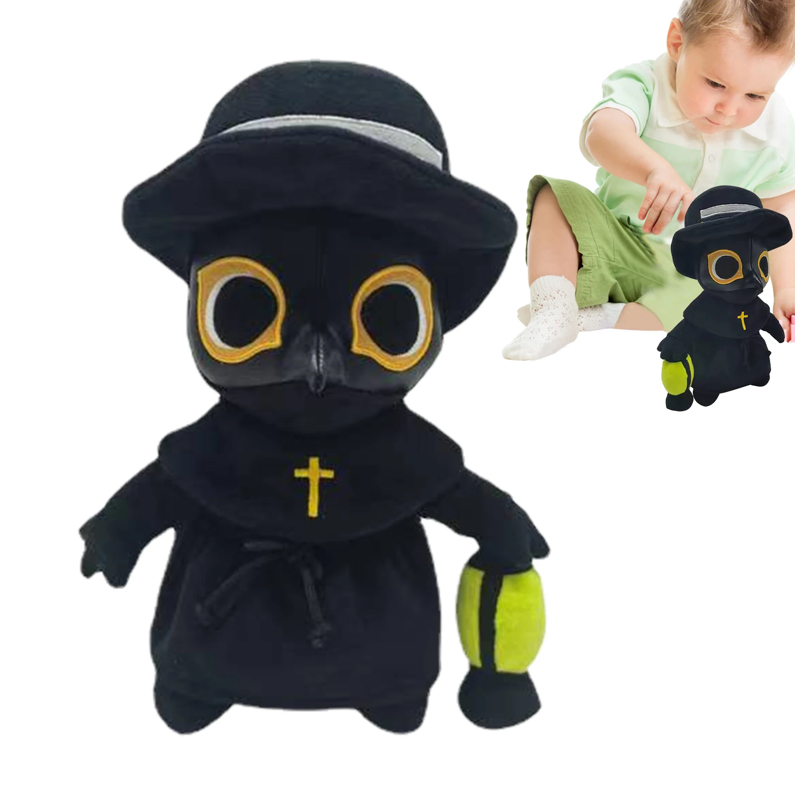 25cm Plague Doctor Plush Toy Anime Stuffed Animal Plague Bird Beak Doctor Horror Doll Kids Toys Children Halloween Birthday Gift