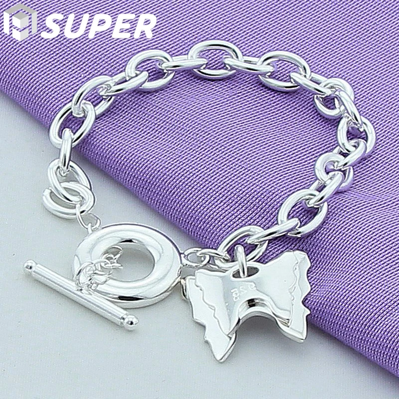 

925 Sterling Silver Two Butterfly Pendant Bracelet OT Buckle For Woman Charm Wedding Engagement Fashion Party Jewelry