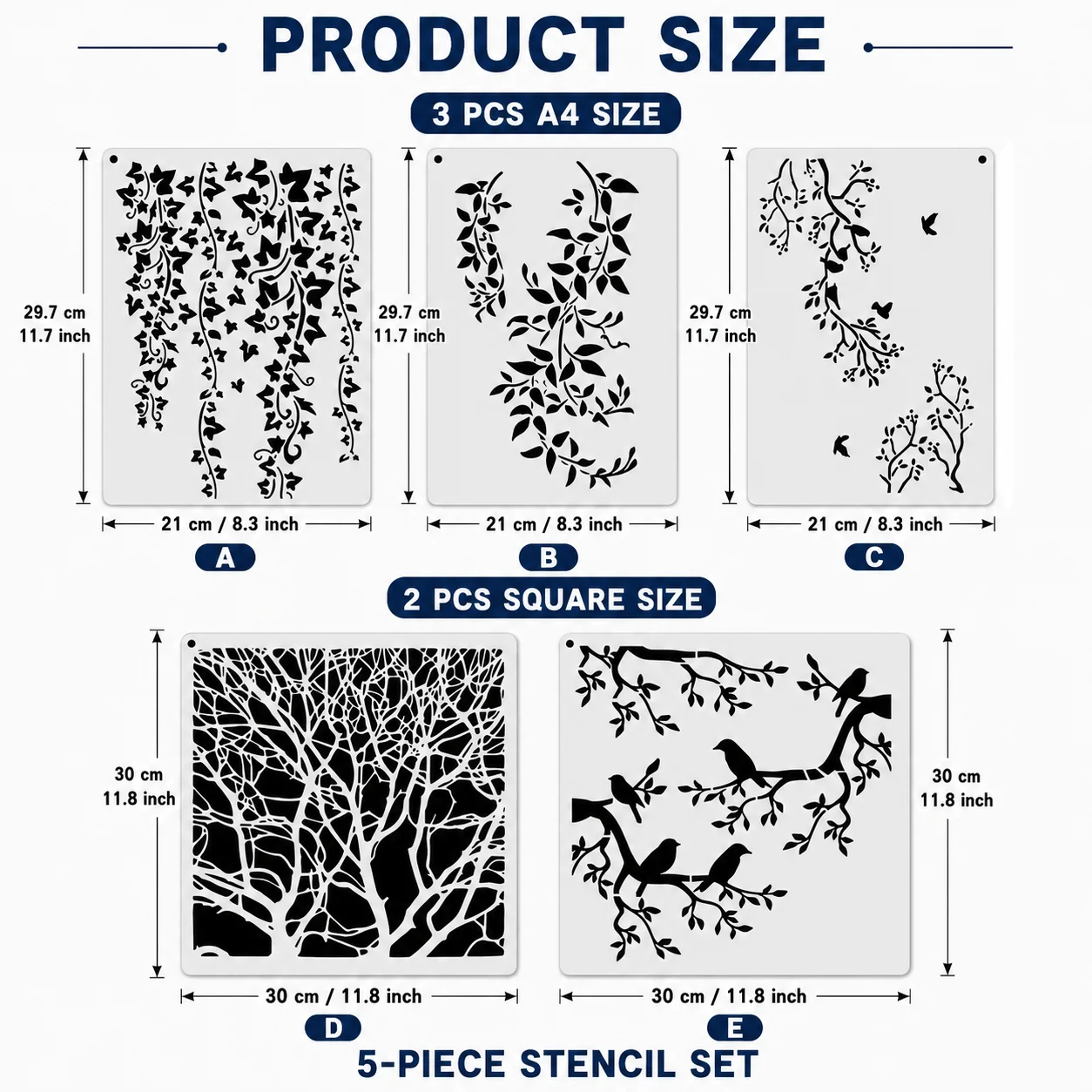 5PCS 장식 패턴 스텐실 세트 DIY 페인팅을위한 재사용 가능한 드로잉 템플릿 벽 예술 스크랩북 공예 장식