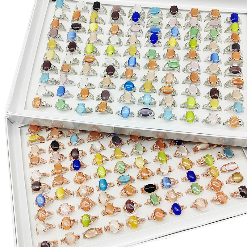 

20/50pcs/Lot Wholesale Fashion Mix Style Oval Opal Finger Rings for Women Cute Candy Color Jewelry Party Wedding Decorate Gifts