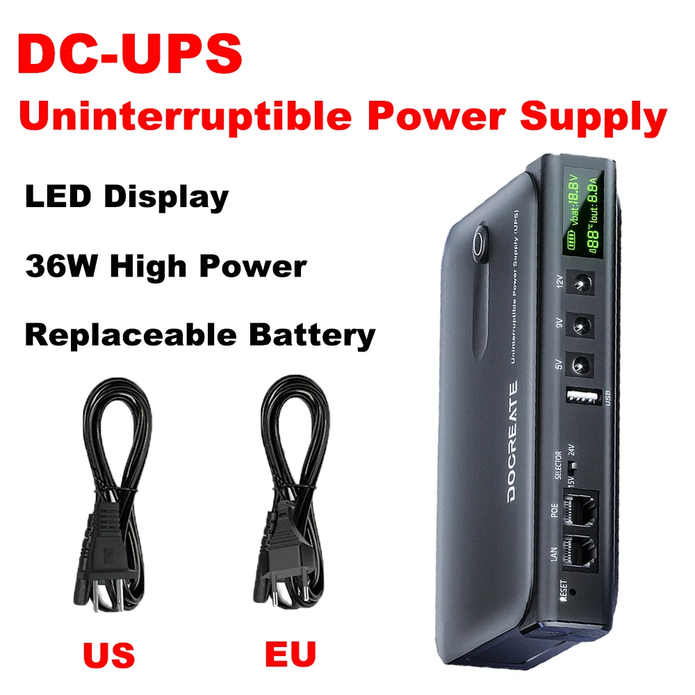 เครื่องสำรองไฟฟ้าขนาดเล็ก DC1036L 36W พร้อมระบบสลับแหล่งจ่ายไฟแบบไร้สะดุดสำหรับเราเตอร์ รองรับแรงดันไฟฟ้าหลายระดับ 5V9V12V24V 1