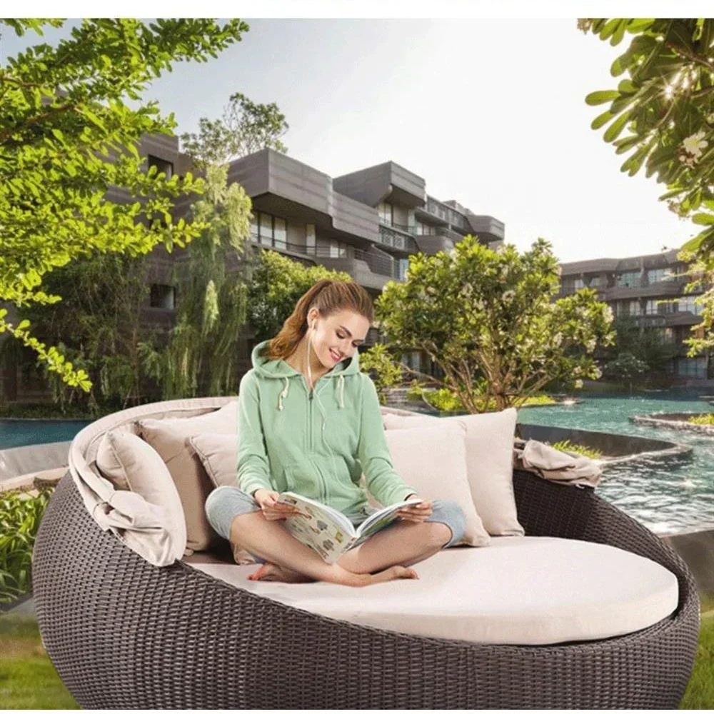 Modern Day Bed Patio Furniture Hotel Luxury rope Garden Round Sun Lounger Aluminum Rattan Wicker Outdoor Daybed With Canopy