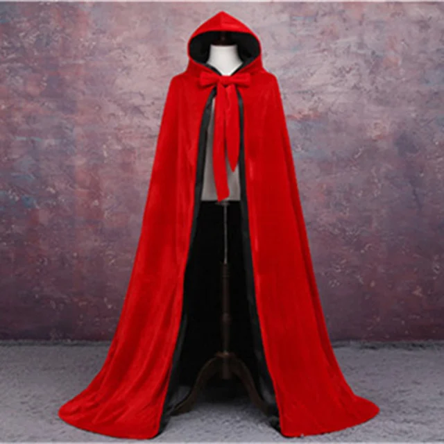 Red / Black Hooded Cloak Full Long Velvet Cape Unisex – The Luciferian  Apotheca