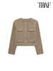 TRAF-Women's Golden Button Jacket Coat, O Neck, Long Sleeve, Female Outerwear, Chic Tops, Fashion 5