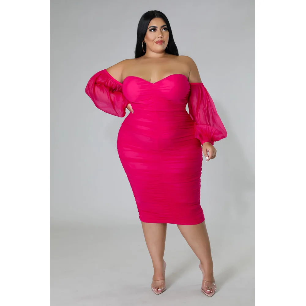 Plus Size Elegant Dress Women Mesh Off Shoulder Cloth Female Pretty Casual New Luxury Robe 2023 Summer Sale Evening Party Dress