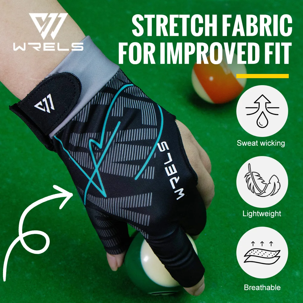 WRELS 1pc Left Hand Billiards Glove Three Finger Snooker Billiard Glove Non Slip Stickers Elasticity Billiard Training Gloves