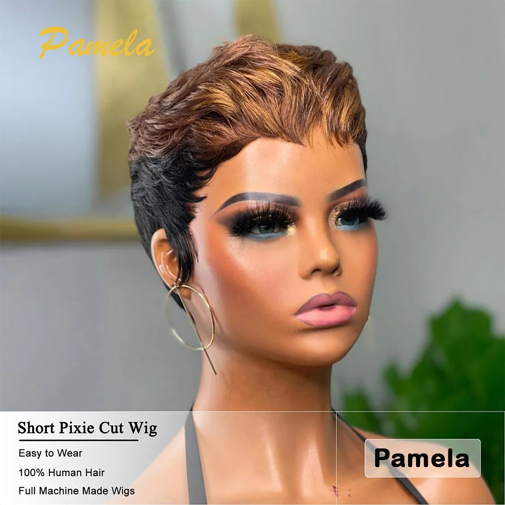 Pixie Cut Wigs for Black Women Short Layered Haircut Pixie Cut Wig Human Hair Full Machine Wigs Glueless Wig For Daily Use