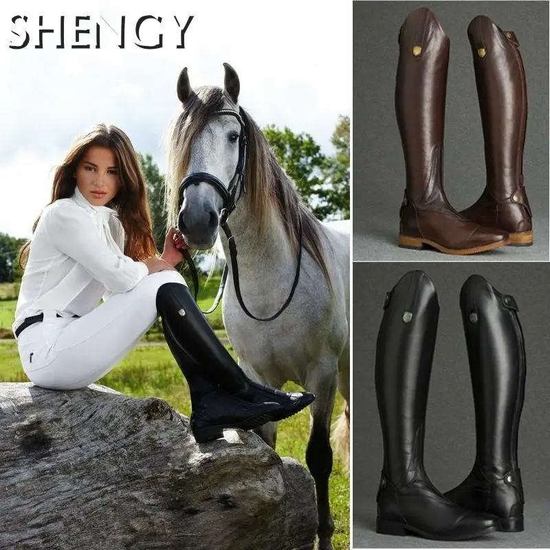 Ladies Knight Boots Fashion Equestrian Rider Horse Riding Boots Women Leather Knee High Boot Straight Botas Zipper Winter Shoes