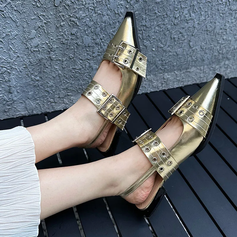 Designer Fashion Big Size 43 Footwear Women Flats Shoes Luxury Female Buckle Slingback Pointed Toe Ladies  Flat With Shoes 5