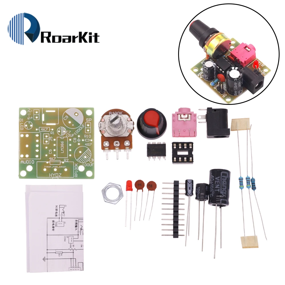 LM386 Mini Audio Amplifier DIY Kit 3.5mm 3V-12V Power Amplifier Suite ...