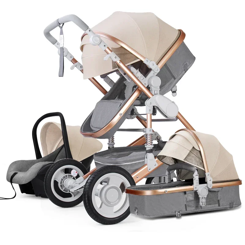High Landscape Baby Stroller 3 in 1 With Car Seat Luxury Travel Pram Newborn Car seat and Stroller Baby Carriage 7 Gifts