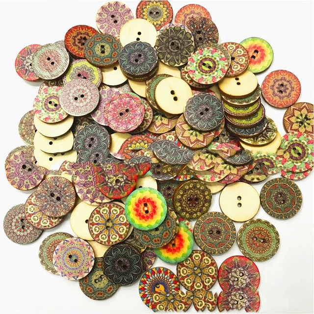 100PCS 20-25MM Natural Wooden Buttons Round Wood Shape Apparel