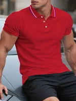 1pc hommes été confortable haut décontracté, à la mode classique Simple affaires décontracté bouton Polo t-shirt pour hommes 4