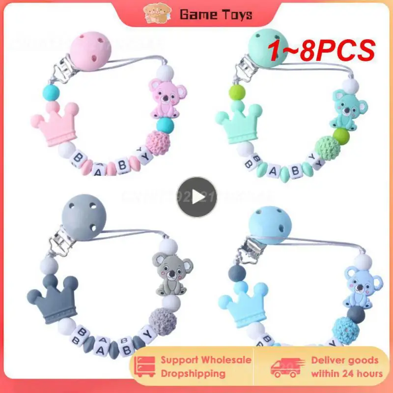 

1~8PCS Personalized Name Handmade Silicone Chews Nurse Gift Toys Koala Teething Necklace Pacifier Clip With Name BABY Custom