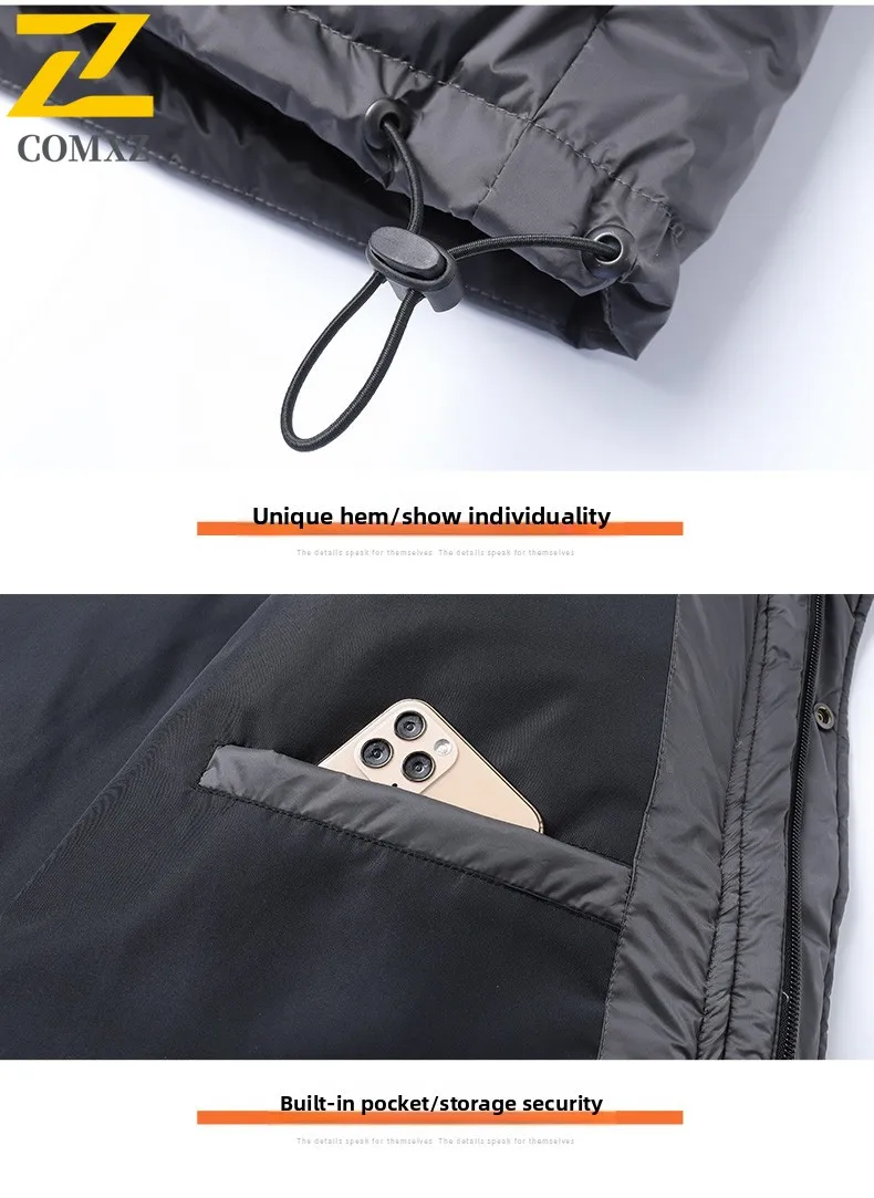 COMXZ Winter New Men's Thickened Warm Down Jacket Stand Collar Loose Solid Color Warm Youth Casual Sports tactics Outerwear 2025