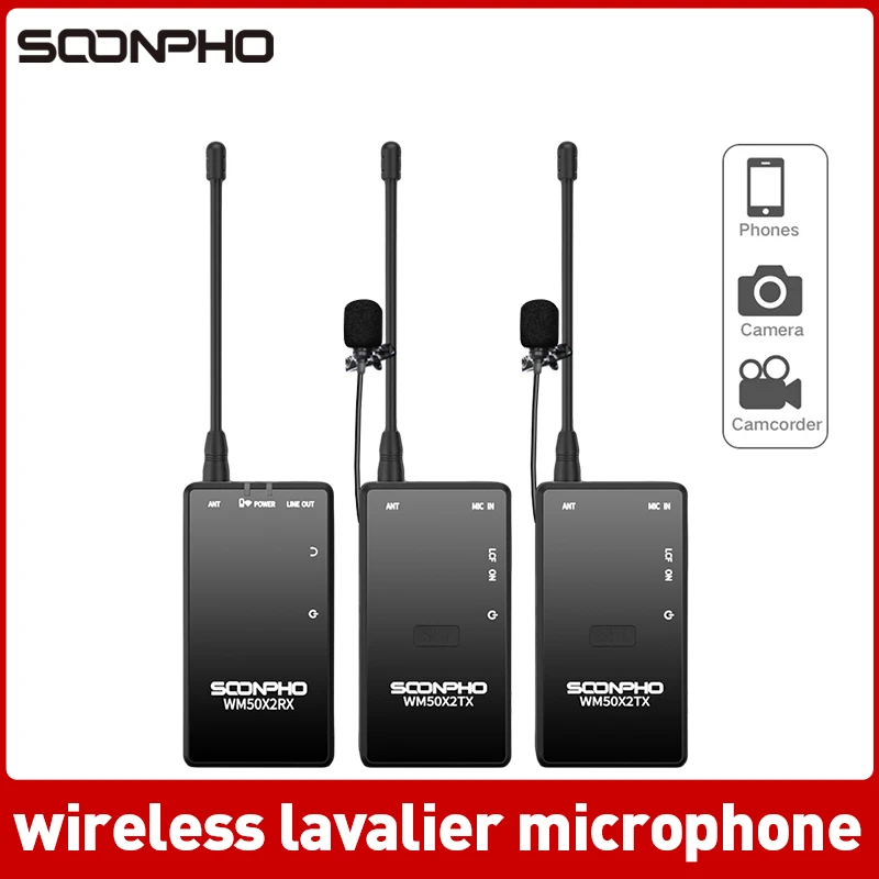 

SOONPHO WM50X Wireless Lavalier Microphone Noise Reduction Interview Radio Recording for DSLR Camera Interview Live Recording