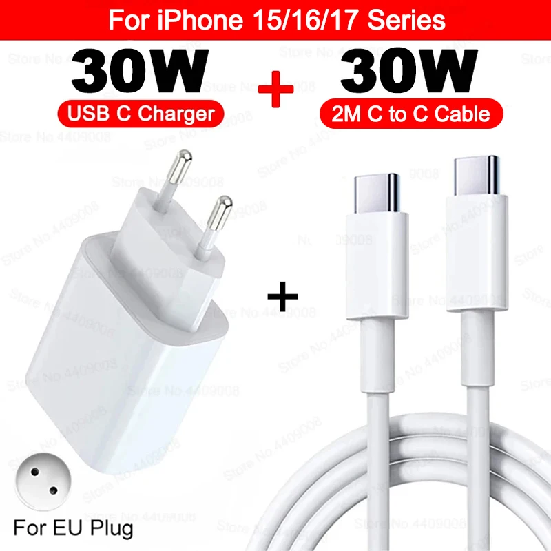 ตัวเลือกสินค้า อะแดปเตอร์ชาร์จเร็ว PD 30W พร้อมสาย USB-C สำหรับ iPhone 11-17 Pro Max