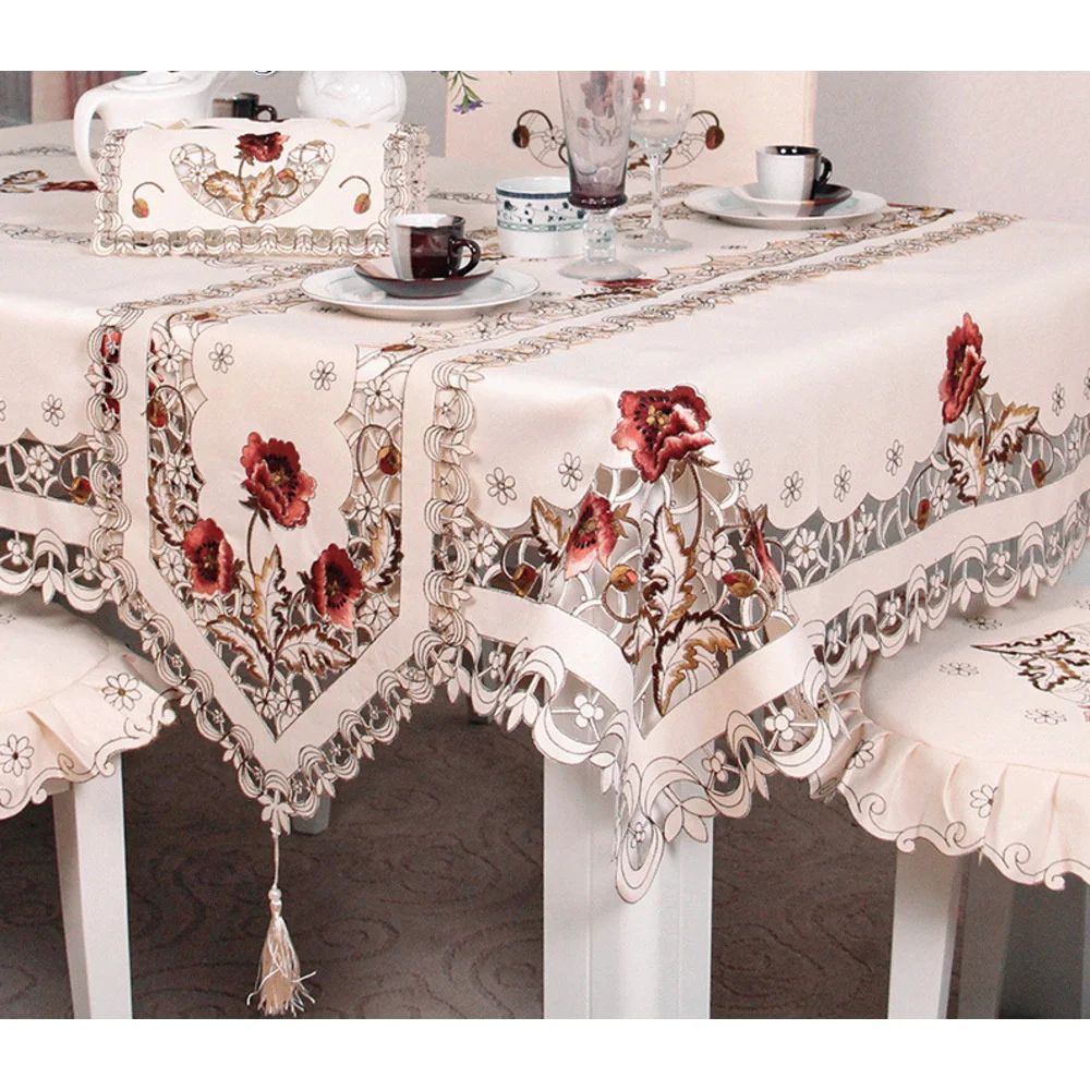 229 nappe en tissu brodé rural de style européen, drapeau de table, nappe de table à manger, coussin de chaise, housse de chaise,_voghion.com