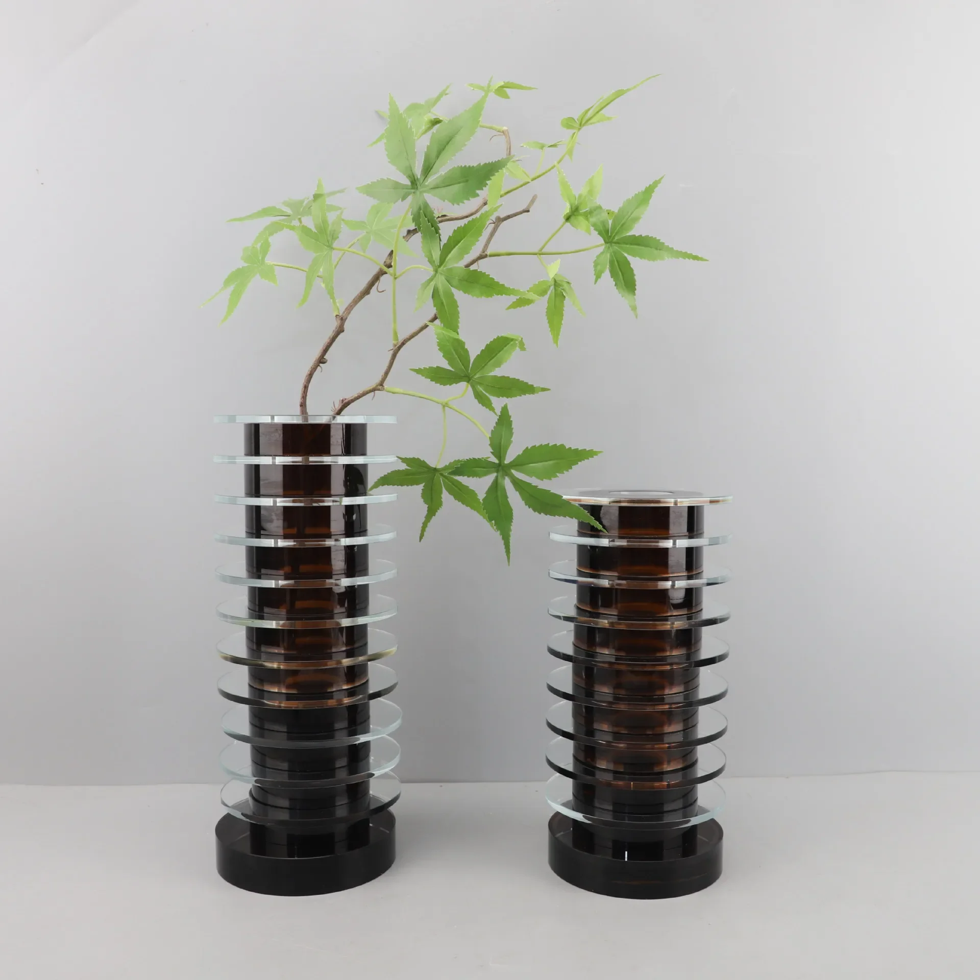 

Factory Direct Crystal Flower Vase Ideas Glass Home Decor Modern Large Cylinder Smoke Grey Vase For Flowers