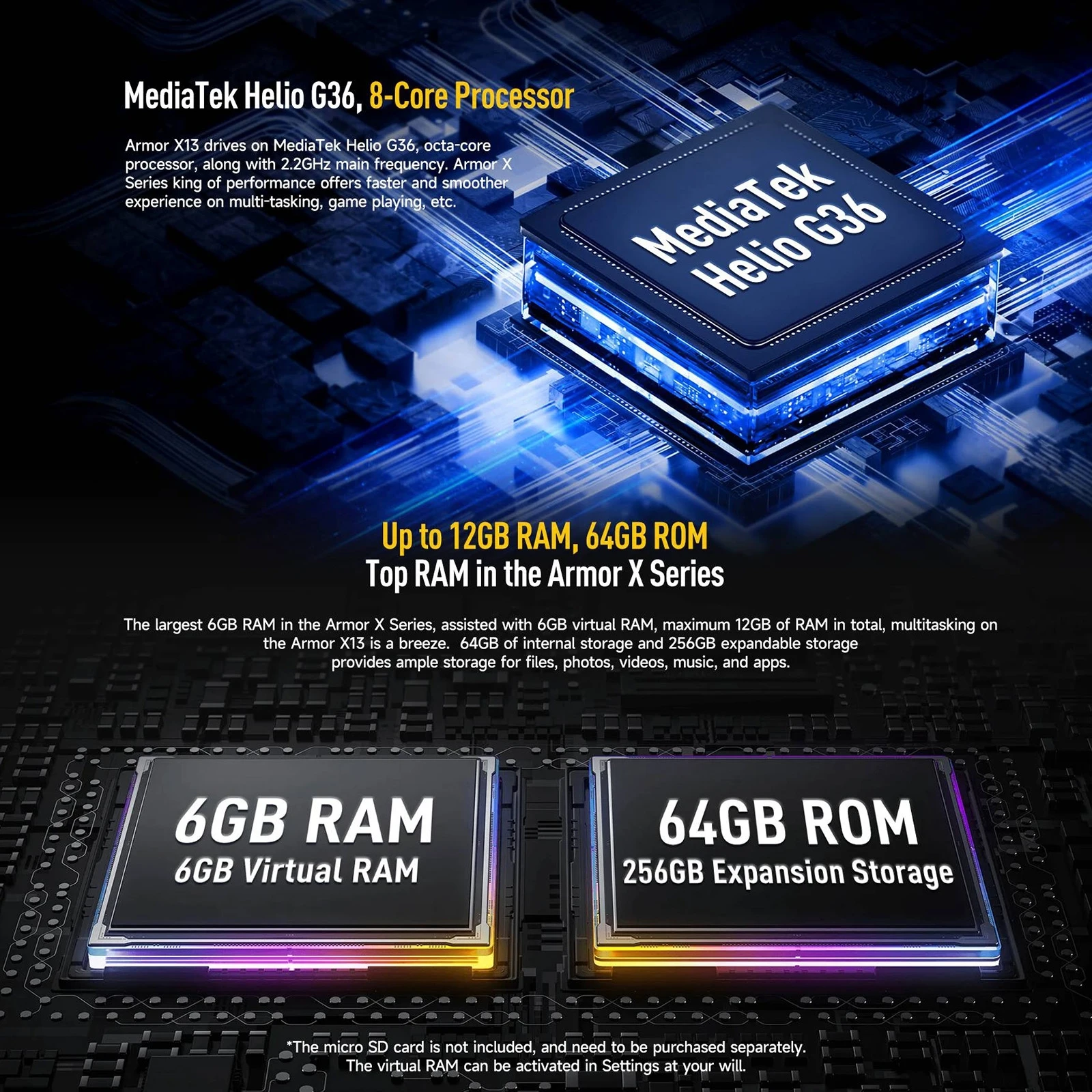 Ulefone Armor X13 6GB+64GB IP68/IP69K Rugged Global Version 6.52 inch Android 13 MTK Helio G36 NFC Unlock Cellphon