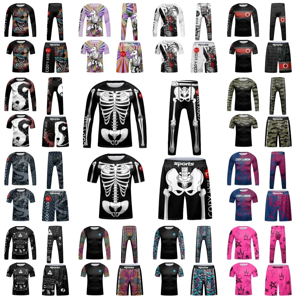 Kids Jiu Jitsu MMA BJJ Rashguard 4pcs/set Gym Clothing Children Boys Muay Thai Tracksuit Boxing Training Running Suit Sportswear sports apparel