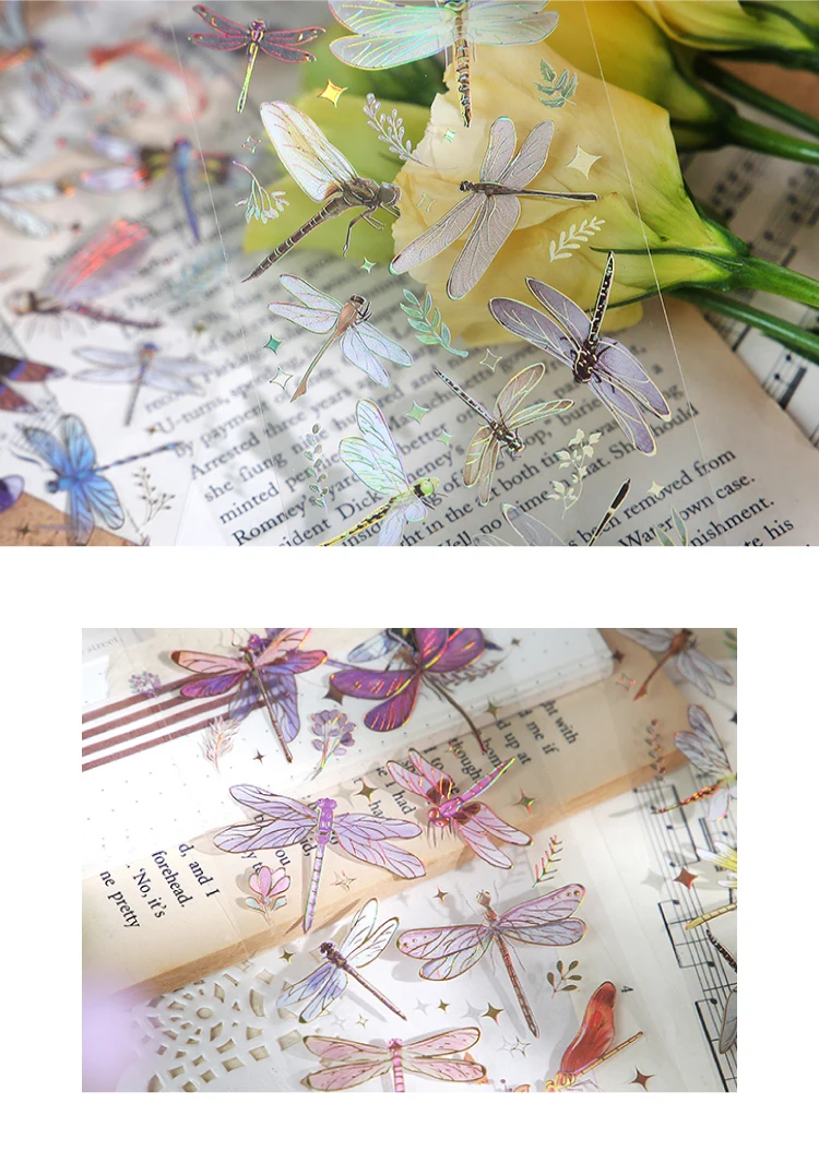 3sheets dragonfly feathers birds marine creatures hot stamping PET stickers DIY handmade materials scrapbooks decorative
