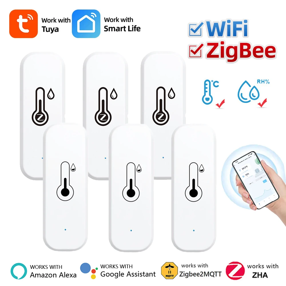 Tuya Smart WiFi Zigbee Temperature Humidity Sensor For Home Indoor Thermometer Hygrometer Works With Alexa Google Home 2/10PCS