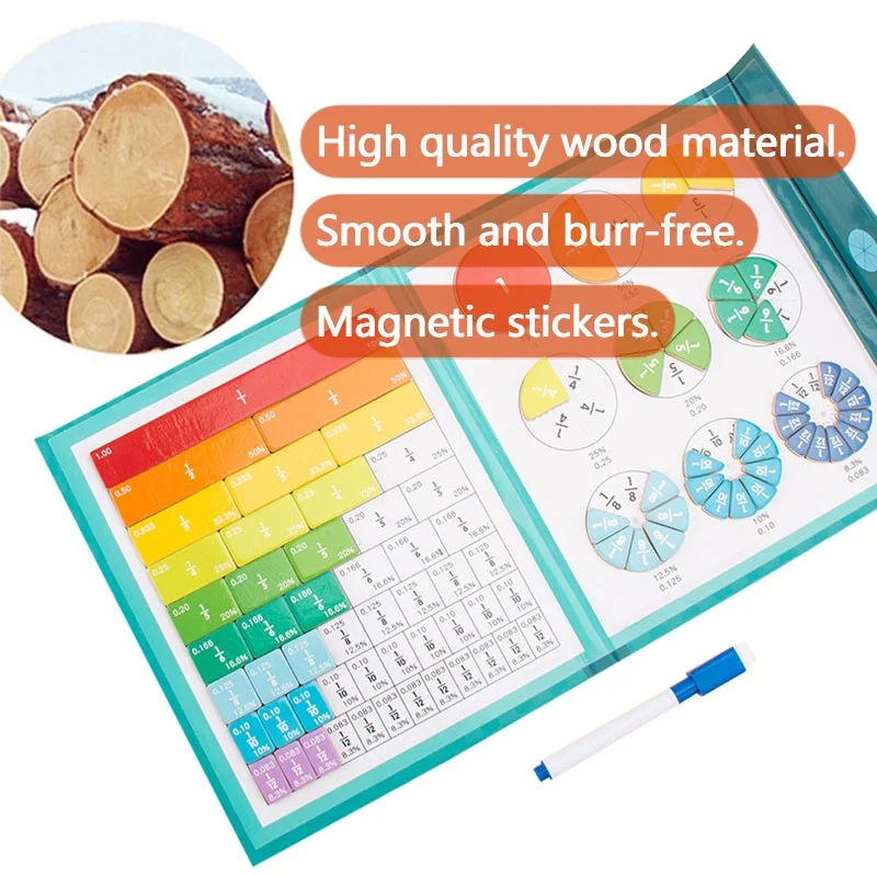 Children Magnetic Fraction Learning Math Toys Wooden Fraction Book Set Parish Teaching Aids Arithmetic Learning Educational Toys 4