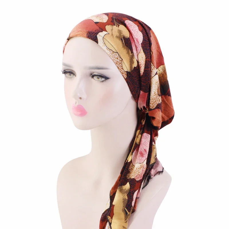 Women Pre-Tied Muslim Braids Turban Hijab Cancer Chemo Hat Cap Hair Loss Cover Head Scarf Wrap Headwear Stretch Bandana Indian